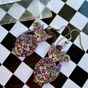 Rainbow Tribal Cat Earrings 🌈